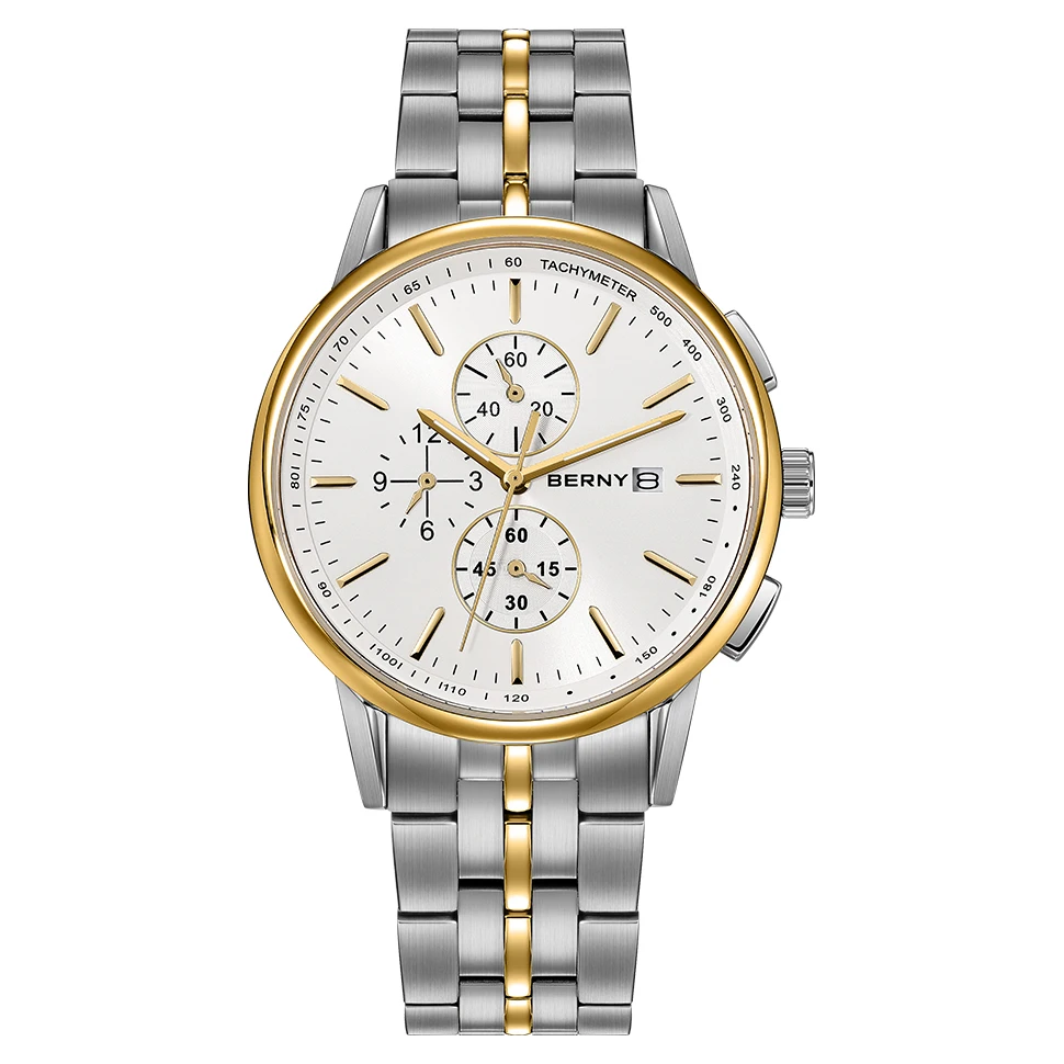 BERNY Quartz Chronograph Men Watches 24-hour Dial MIYOTA OS10 Multi-function Stainless Steel Sapphire Sports Wristwatch Men