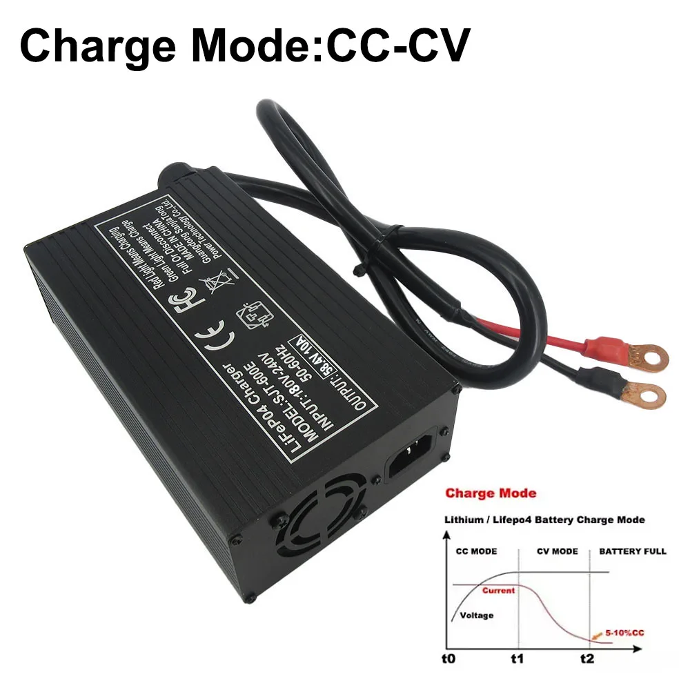58.4V 10A LiFePO4 Battery Fast Charger For 48V 16S Iron Phosphate Golf Cart Energy Storage Smart Chargers Copper Nose XT90 C13