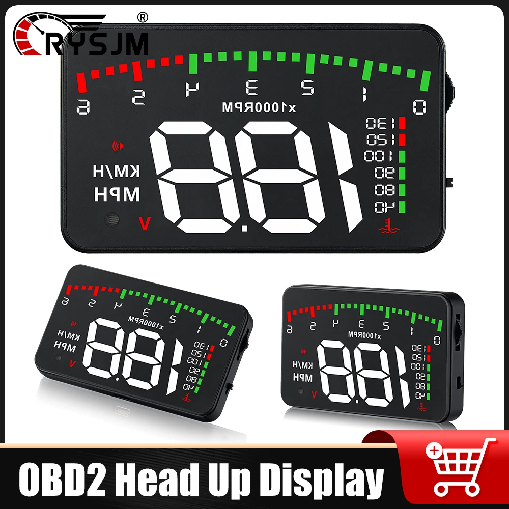 

RYSJM Car OBD2 Head Up Display Car HUD Multifunctional Speedometer Tachometer Windshield Projector With Overspeed Warning Alarm