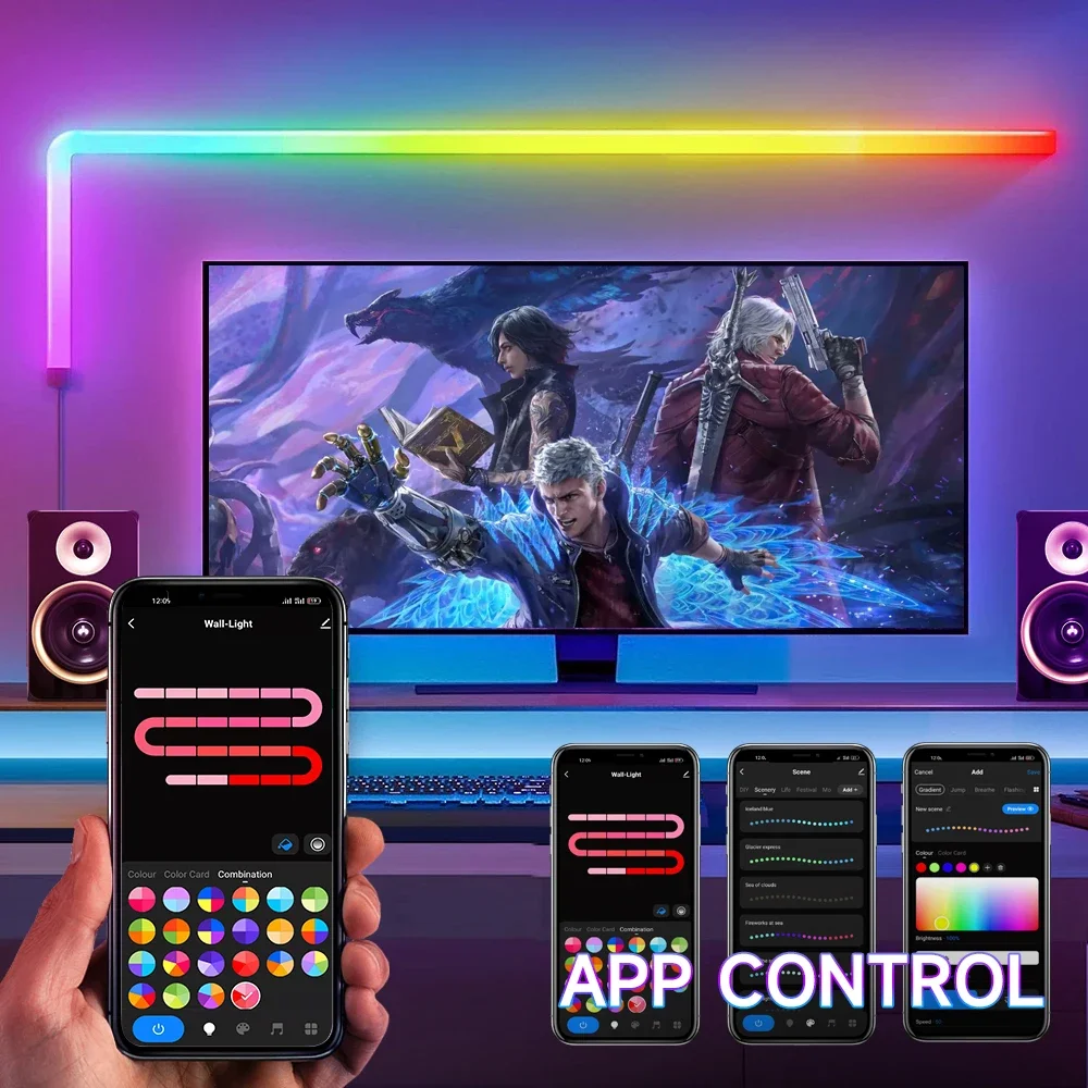 Imagem -02 - Smart Wifi App Controle Glide Night Light Rgb Dream Color Music Sync Lâmpada de Parede Led para tv Quarto Decoração do Jogo Strip Lights