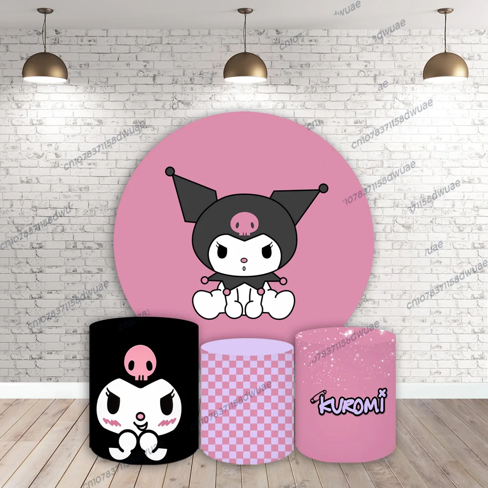 Hello Kitty Kuromi Birthday Photo Backdrop Birthday party Baby Shower Photo Background Round Photography Backdrop