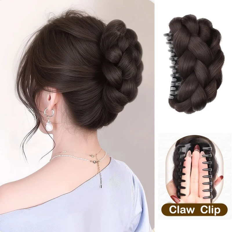 Chignon synthétique torsadé pour femme avec pince à cheveux, effet fleur, coiffure bouclée et volumineuse pour l'arrière de la tête