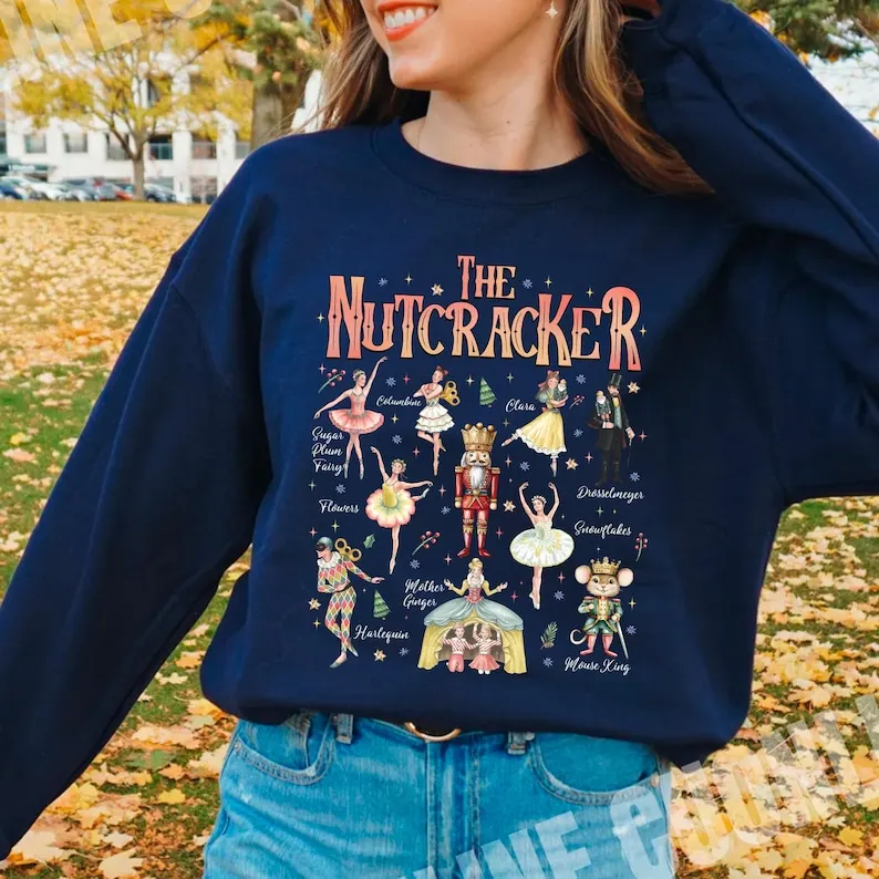 Spring and Autumn Christmas Nutcracker Ballet Sweatshirt Sugar Plum Fairy Xmas Women's Holiday Sweatshirt Sweater Long Sleeve