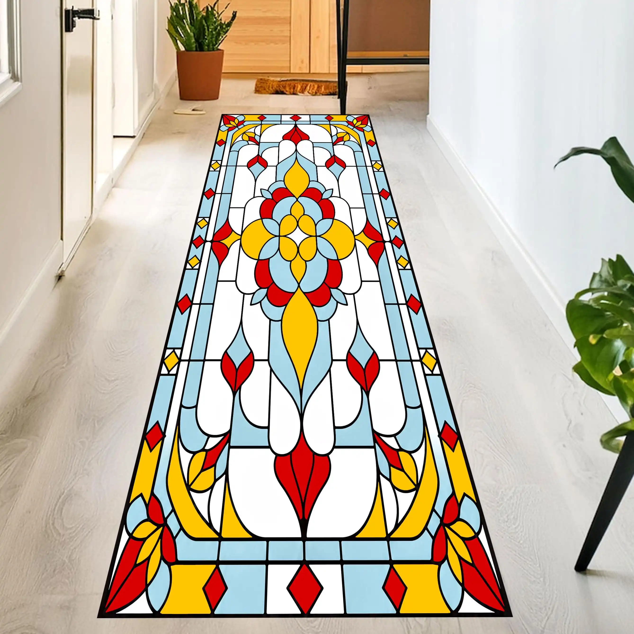 Color Block Triangle Long Runner Rug,bright geometric print floor mat,passage,living room and house entry interior decor