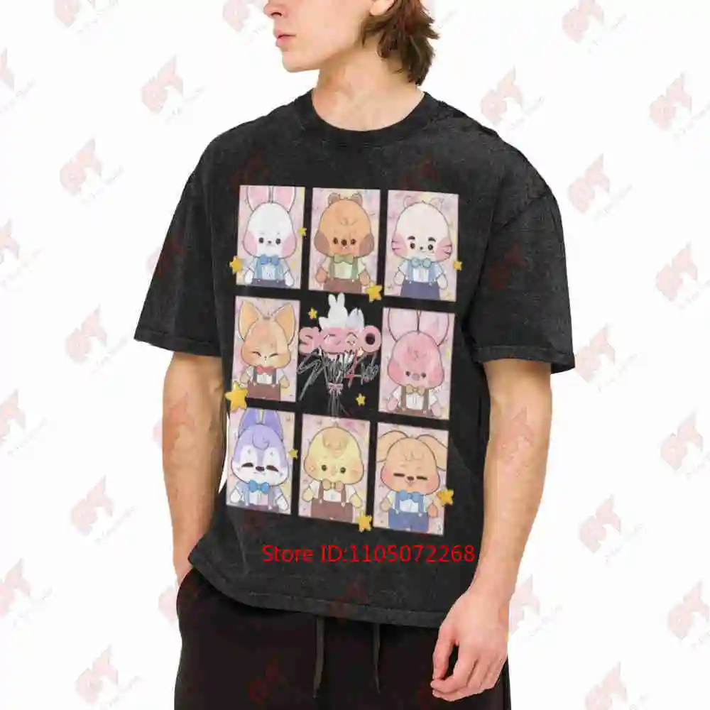 SKZ Tour Couples Men Funny Vintage Washed Tee Pure Cotton T-Shirt