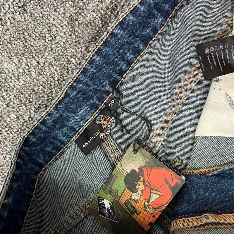 Europa America Street Trend Derschutze Jeans Retro Casual Uomo Donna Pantaloni larghi con logo ricamato a gamba dritta