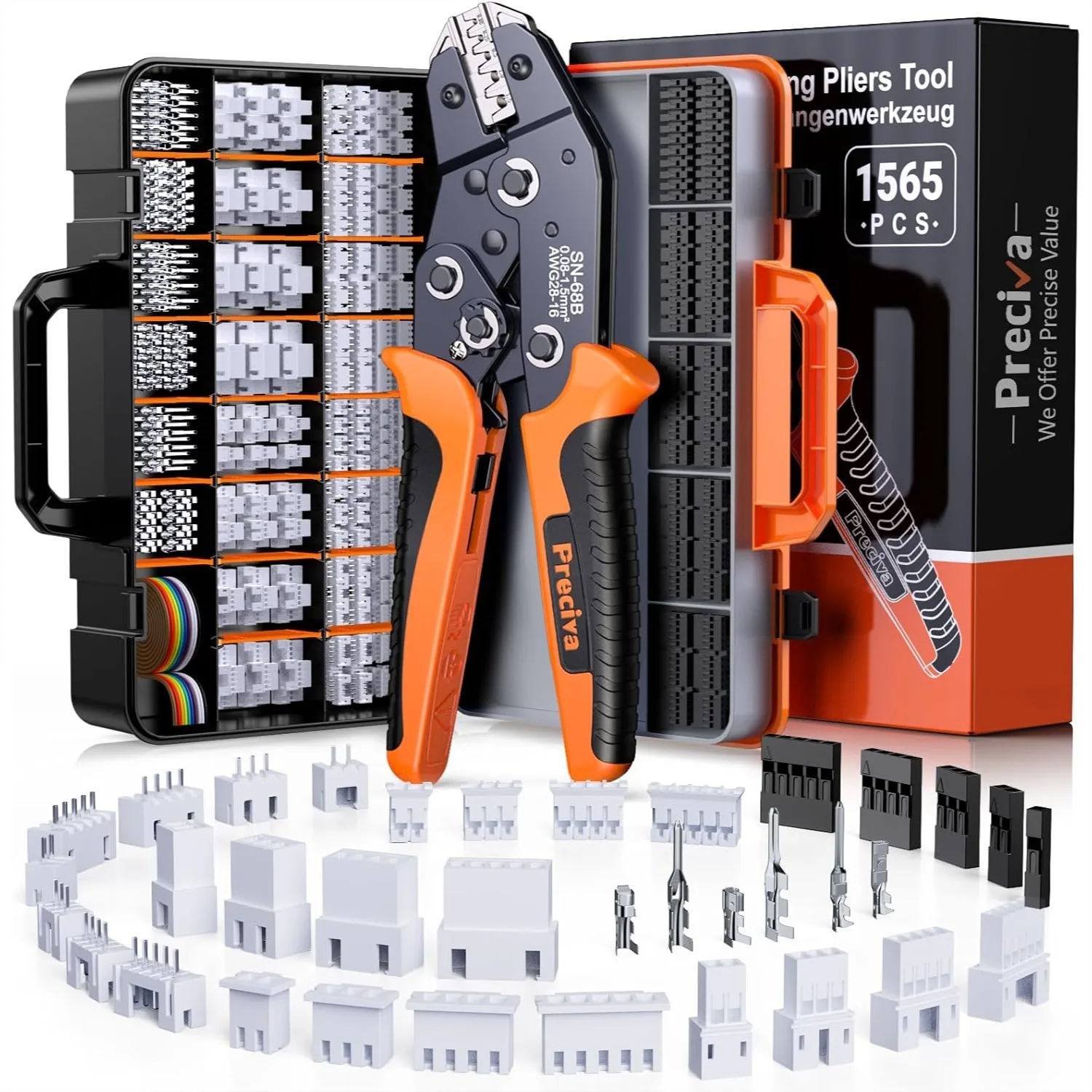 

Crimping Tool Connector Kit, 21 Types ST-PH 2.0mm, JST-XH 2.5mm & 2.54mm Dupont, AWG 28-16 Ratcheting Crimper for JST, Dupont