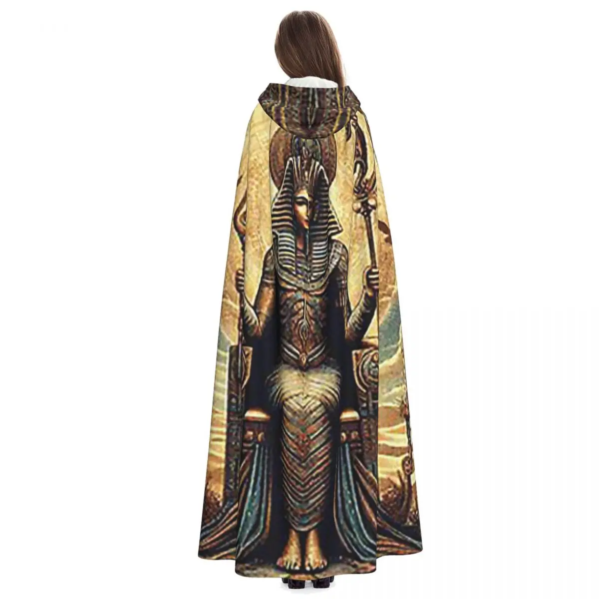 سلسلة الآلهة المصرية أوزوريس عباءة طويلة بقلنسوة الساحرة في القرون الوسطى زي تنكري معطف الهالوين للبالغين للجنسين
