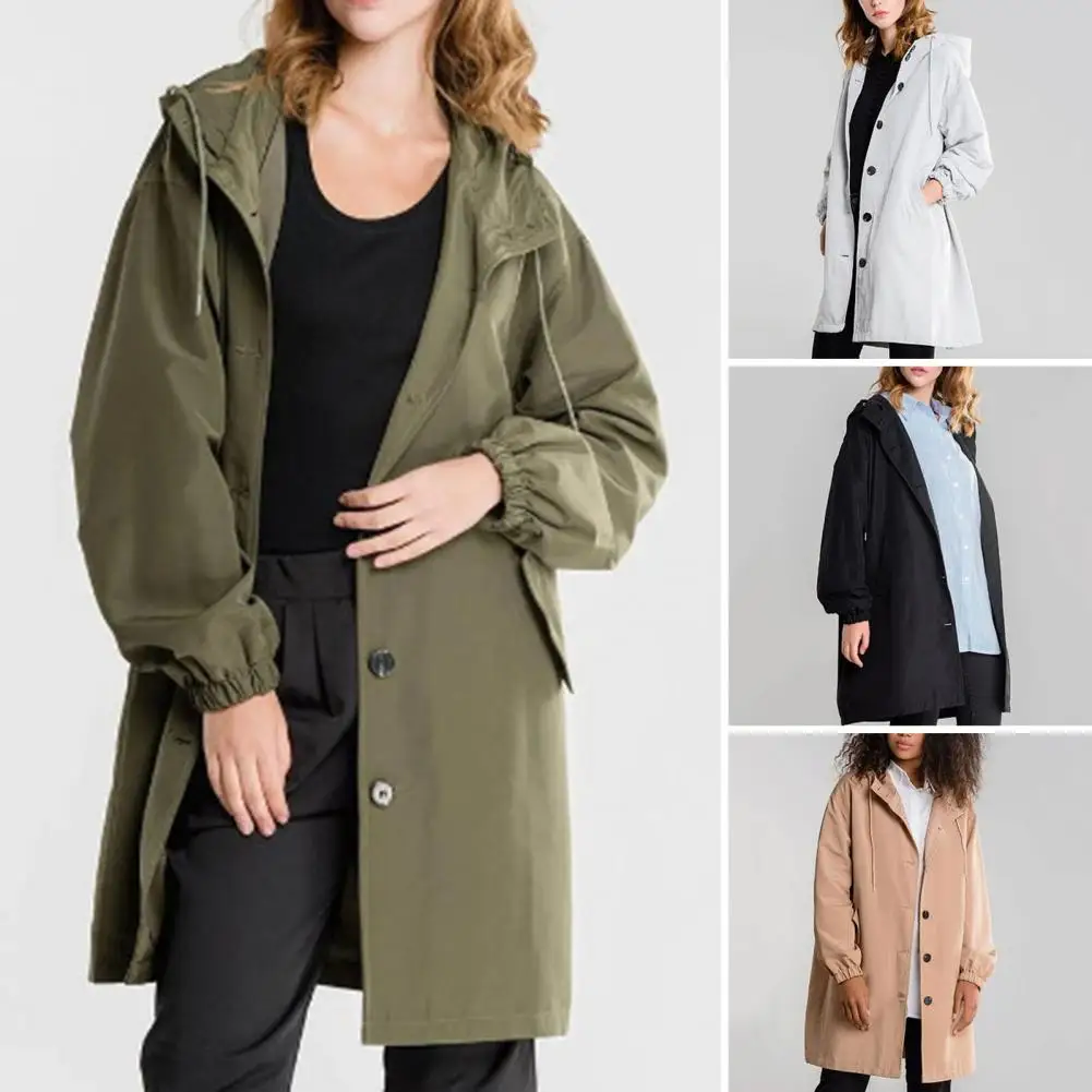 Manteau coupe-vent à capuche pour femme, coupe-vent d'automne, simple boutonnage, mi-long, manches longues fines, Wstring de proximité, document pour femme