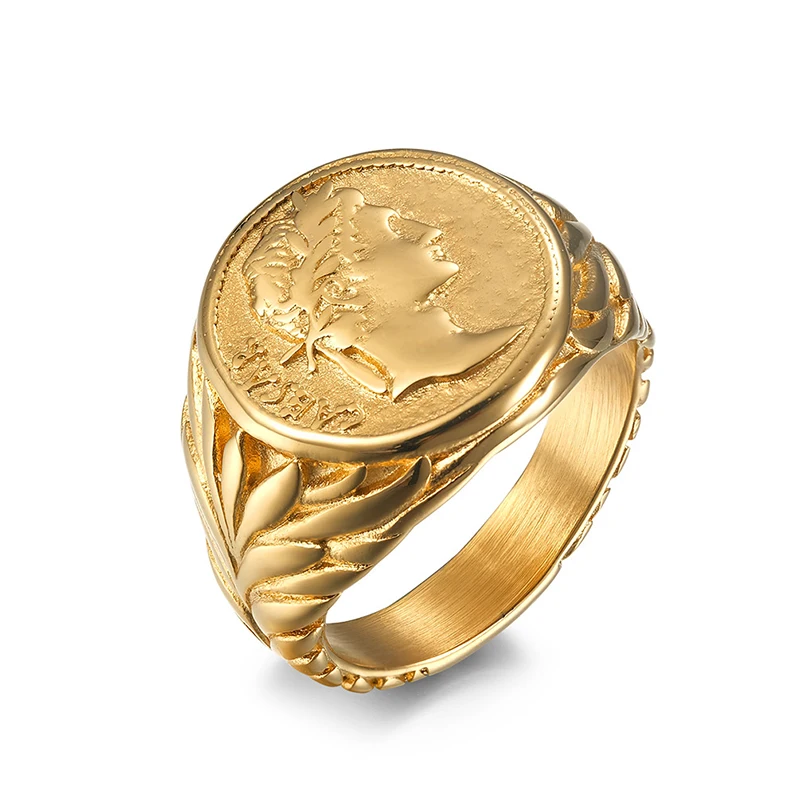 HIP Hop Rock Stainless Steel The Man Caesar the Great of the Roman Empire Ring for Men Charm Jewelry Gold Silver Color