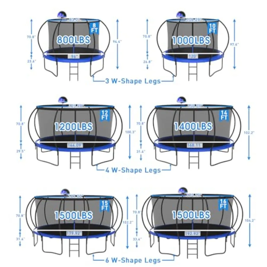 Recreational trampoline for kids and adults steel frame black and red 1500lbs capacity ASTM approved includes lights sprinkler