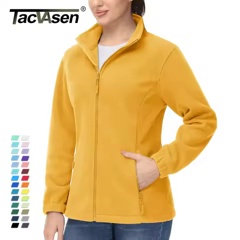TACVASEN Winter Flannel Jackets Womens Full Zip Up Warm Fleece Jacket Coat Zipper Pocket Casual Jacket Streetwear Outwear Female