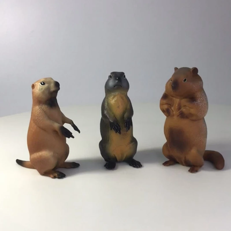 Hadiah anak-anak mainan edukasi dini ornamen Desktop Groundhog Model Solid hewan liar hutan simulasi