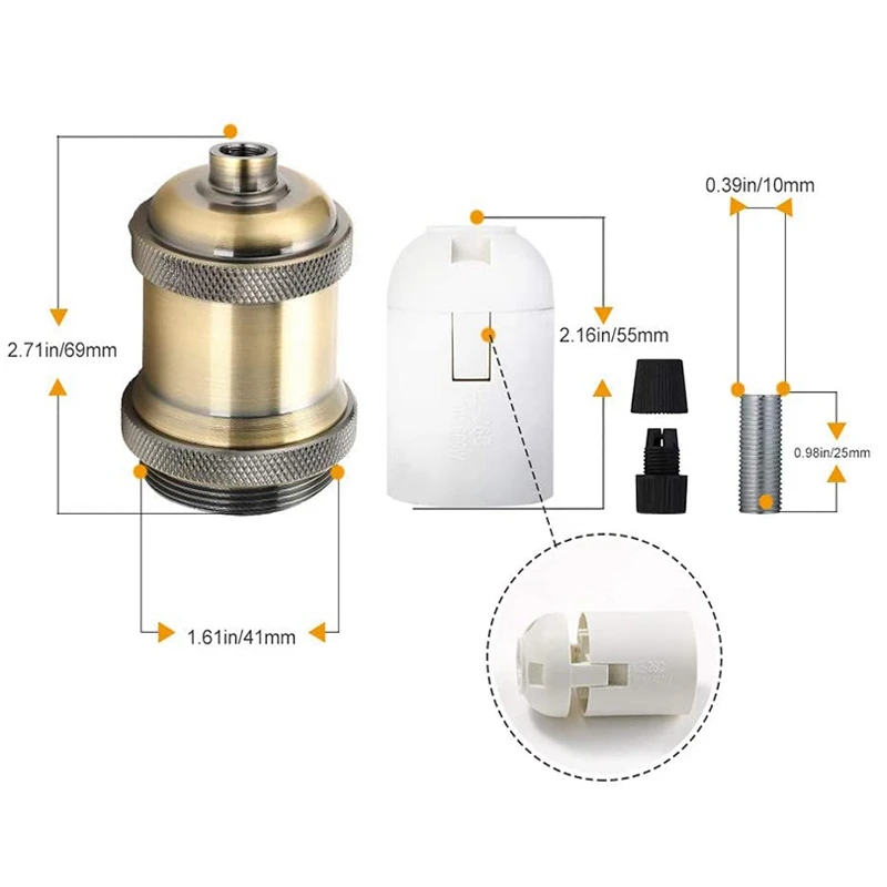 Sphoon Antique DIY Lamp Base E27 Screw Socket Aluminum Decorative Lamp Holder Vintage Metal Surface Mounted Indoor Ceiling Lamp