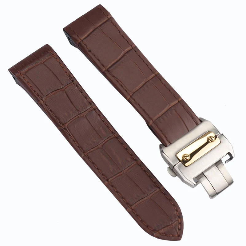 For Santos 100 Genuine Leather Watch Strap 20mm 23mm Cartier Men's Watch band Santos Women‘s High Quality Cowhide Folding Buckle