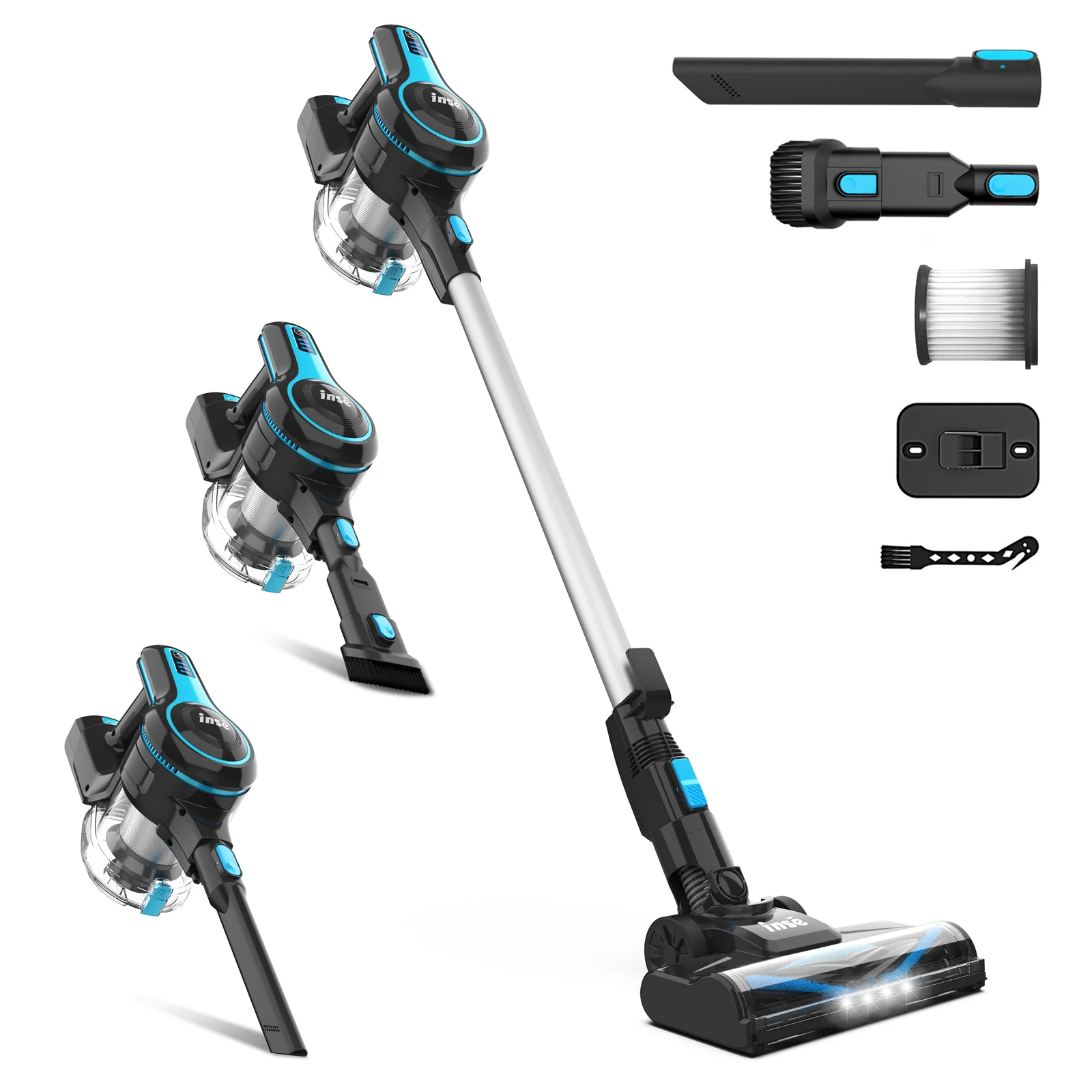 INSE N520 Cordless Stick Vacuum Cleaner, Upgraded 38Kpa 58dB Low Noise Lightweight Cleaner for Carpet, Hard Floor, Car Cleaning
