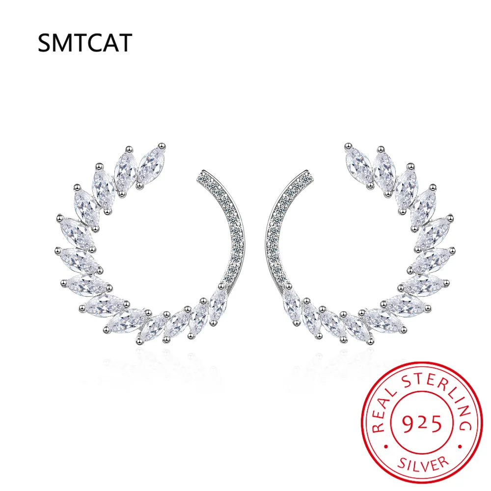 Luxury Genuine 925 Sterling Silver White Zircon Horse Eye Stud Earrings for Women Chic Office Youth Jewelry Accessories