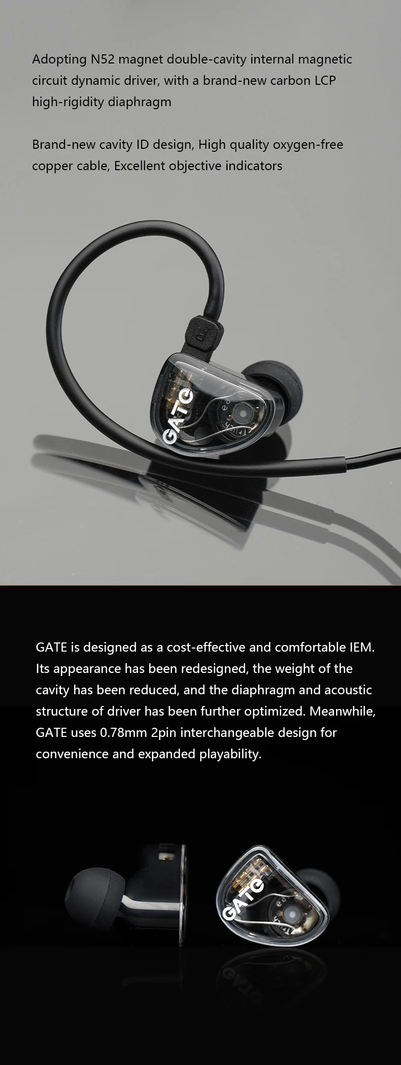 TRUTHEAR GATE Dynamischer In-Ear-Kopfhörer mit 0,78 2-Pin-Kabel – Detail 2