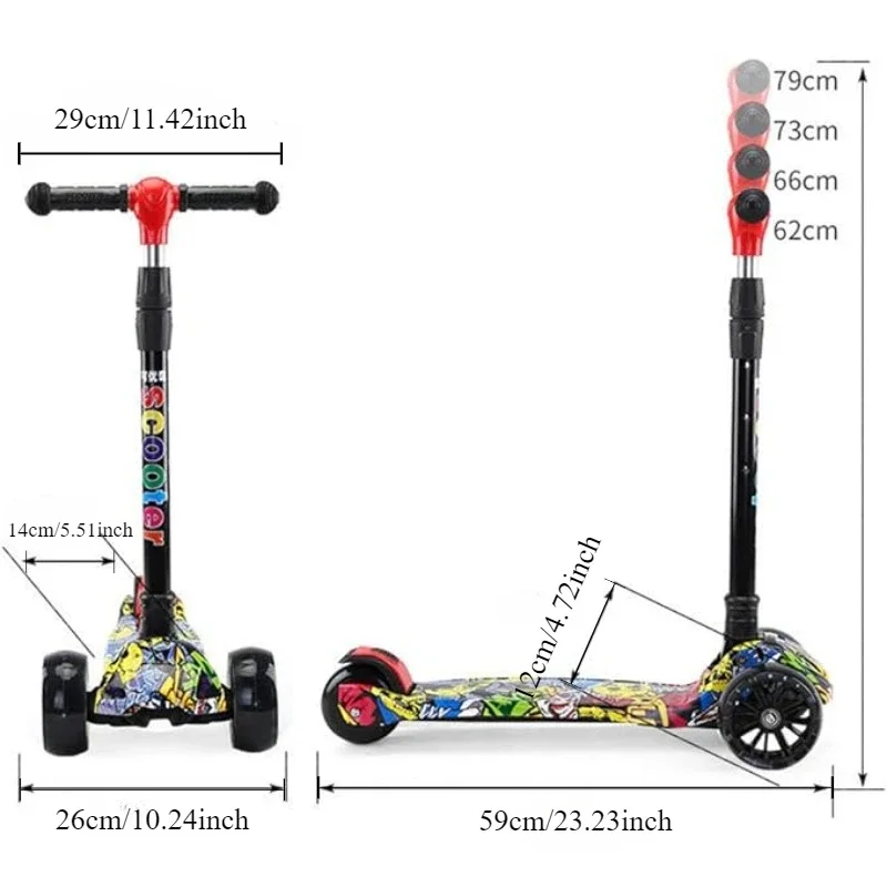 3 Wheeled Scooter with Wheel Lights for Kids 2-in-1 Sit/Stand Child Toddlers Toy Kick Scooters Flip-out Seat Adjustable Height