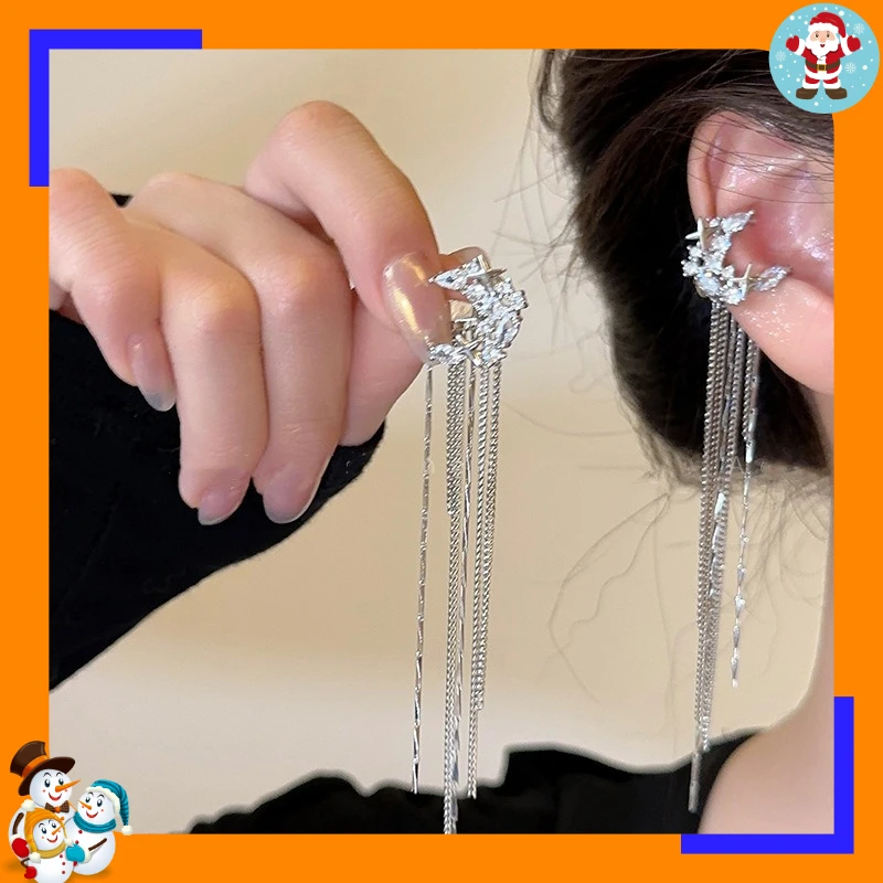 Korean Version of The New Butterfly Tassel Earclip Crystal Flash Diamond Earbone Clip Temperament Fashionable No Earrings Flower