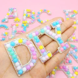 26pcs 1set  A-Z Alphabet Pearl Letter Patches Iron-on Rhinestone Diamond Garment Hats Bags Applique DIY Macaroon Accessories