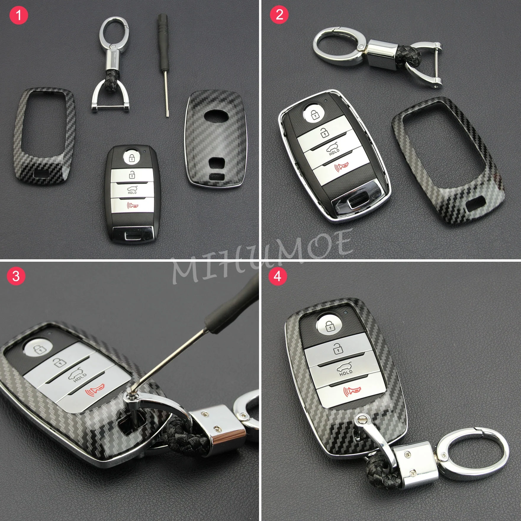 Carbon Fiber Car Smart Key Fob Case Cover Chain Ring For Kia Optima Sportage Sorento Carnival Soul Grand Niro Sedona Accessories