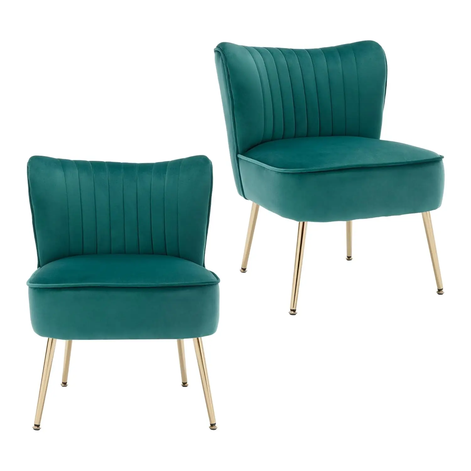 Velvet Accent Chair Set of 2, Upholstered Wingback Side Chair with Golden Legs for Bedroom Living Room, Mid Century Armless Sing