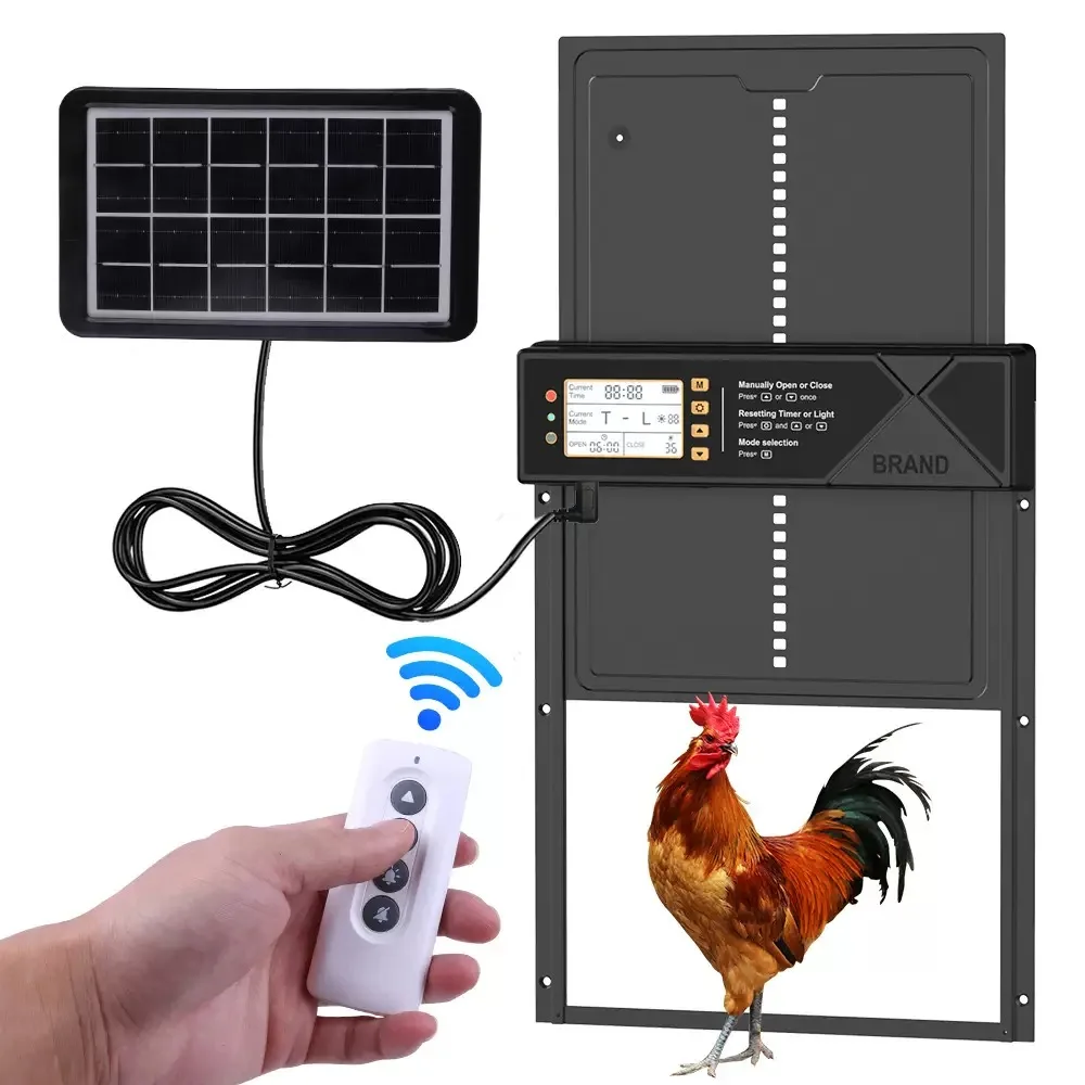 

New solar powered chicken coop door with long battery life remote control light sensing timing aluminum alloy chicken coop door