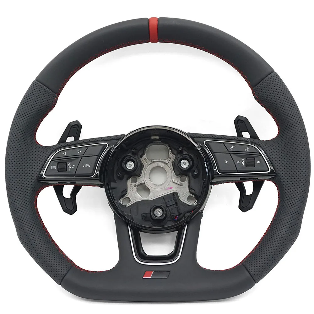 

For Audi RS Logo A3 8V A4 B8 B9 leather Half punch Multi-color stitching various styles of paddles steering wheel