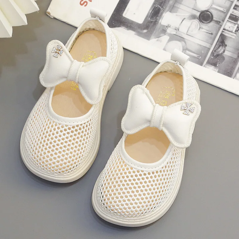 Children Hollow Out Sandals Sweet Bowknot Princess Girls Shoes Breatheable Mesh Kids Shoes Soft Bottom Non-slip Beach Sandals