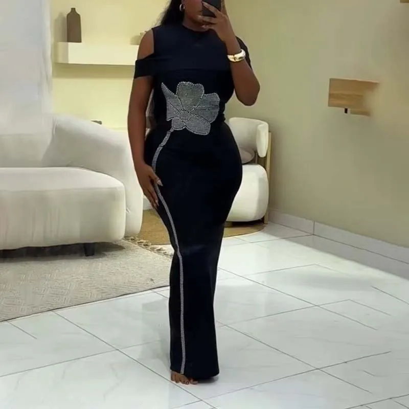 

Женское вечернее платье для дня рождения, роскошное, черное, с мехом, стразами и цветами, миди, облегающее, бандажное, для знаменитостей, для вечеринок