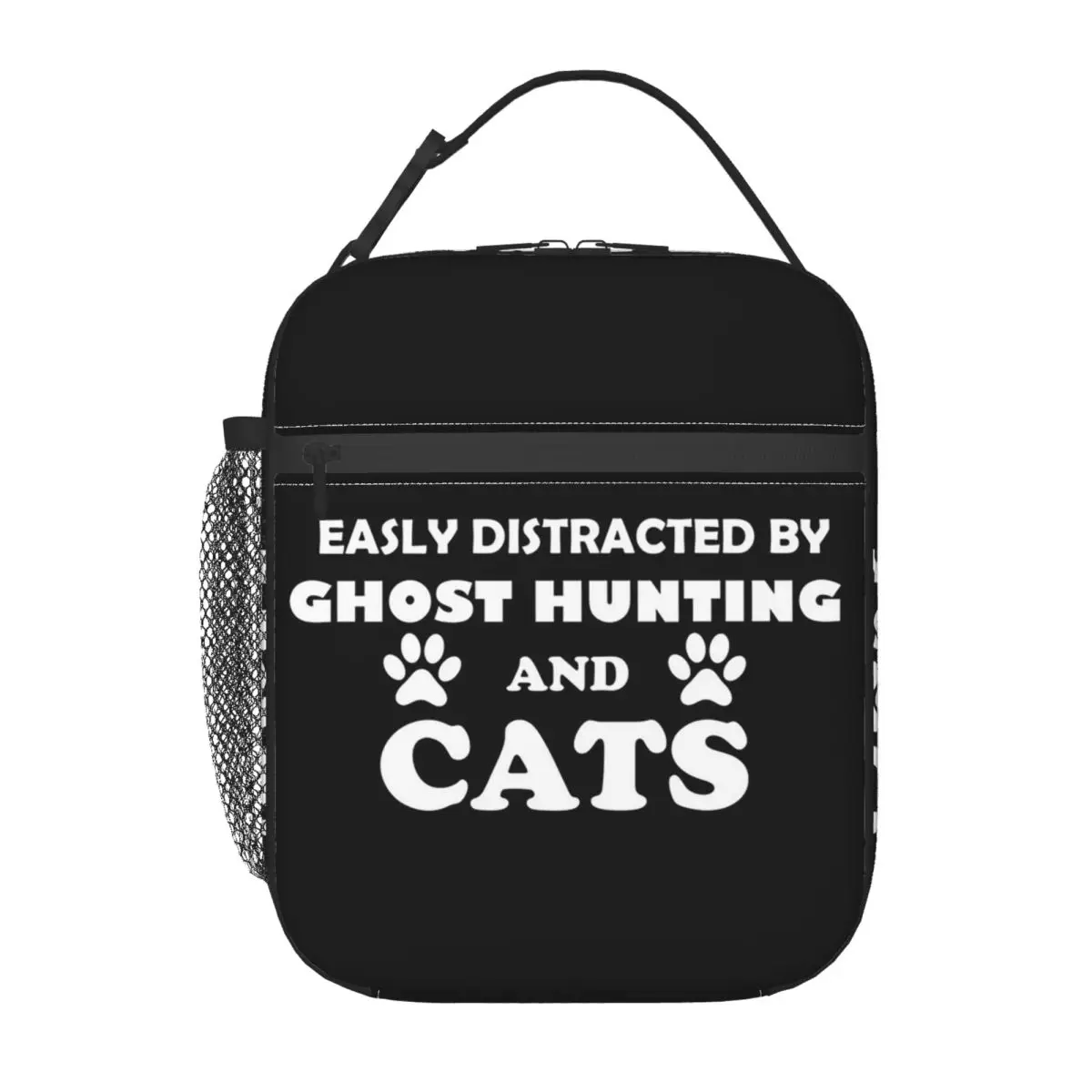 Easily Distracted By Ghost Hunting And Cats Insulated Lunch Bag for Women Kids Leakproof Food Boxes Thermal Lunch Box Tote