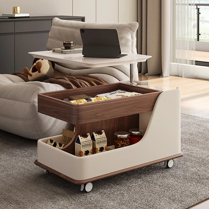 Middle Ancient Style Wheeled Cart Coffee Table Small Apartment Living Room Lifting High-end Household Removable Sofa