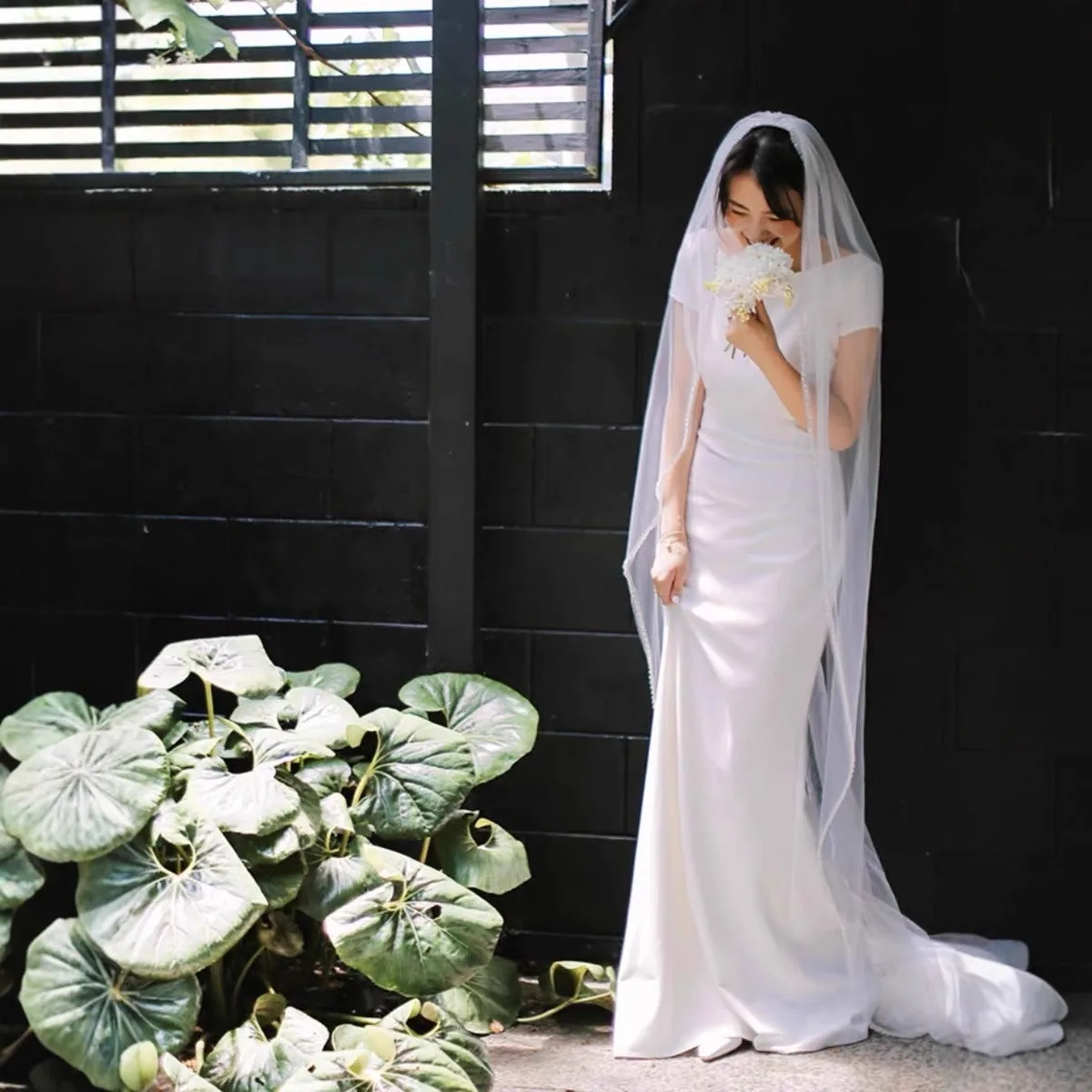 Simple Mermaid Wedding Dresses For Women Elegant Short Sleeve Bridal Gowns Korean Satin Small Train Customized Party Dresses