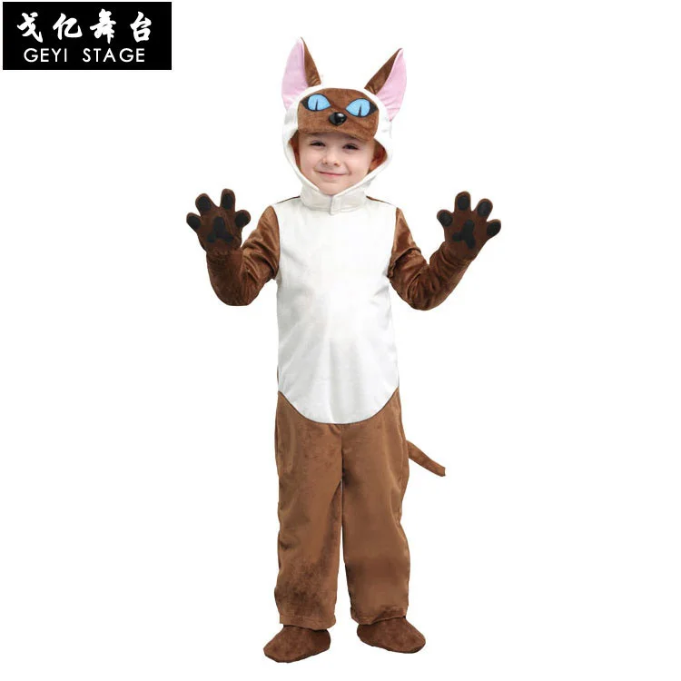 Halloween Dier Serie Kat Kostuum Halloween Uitvoering Kostuum Volwassen Kind Thai Kat Siamese Kat Kostuum Spelen Outfit