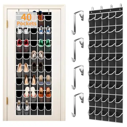 

Органайзер для обуви на дверь с 40 большими карманами, многофункциональное хранилище для обуви и аксессуаров, прочная ткань с регулируемыми элементами.
