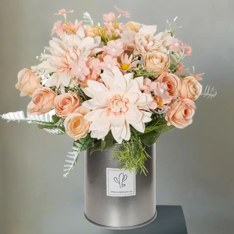 1PC Artificial Rose Flowers Wedding Home Bedroom Decor Bridal Bouquet Garden Fake Silk Dahlia Hydrangeas Vase For Board Outdoors