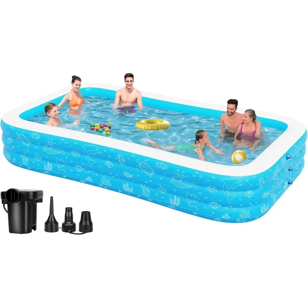 

Extra Large Inflatable Pool with Pump - 130"x 72" x 22" Blow Up Pool Thickened Large Size