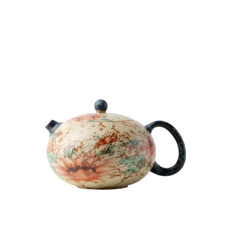 Chinese Colorful Blue White Volcanic Stone Red Xishi Teapot Ceramic Household Kung Fu Tea Set Retro Household Teapot Gift Set