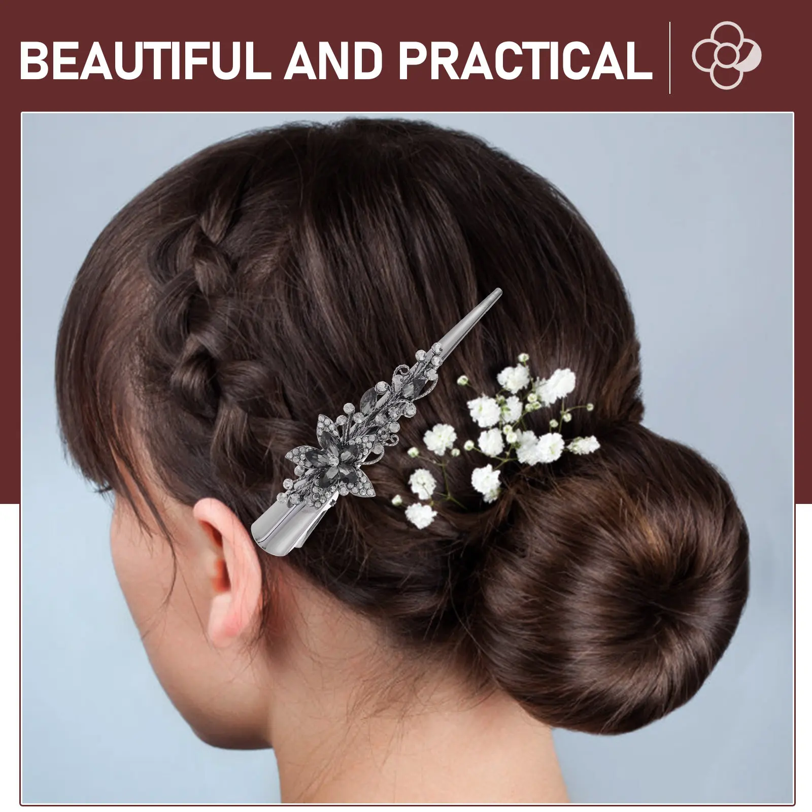 Vintage Horn Metal Hair Clip Rhinestone Decorative Duckbilled Clip for Women Fashion Hair Accessories Party Banquet Daily Use