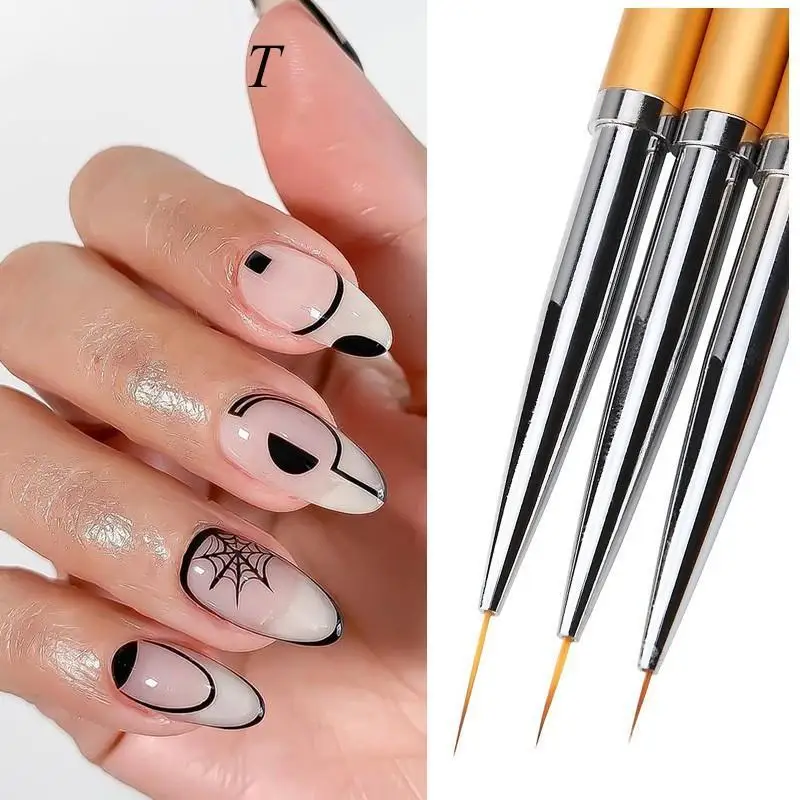 3Pcs DIY Nail Drawing Pen Acrylic French Stripe Liner Brush For 3D Tips Lines Stripes UV Gel Painting Tool