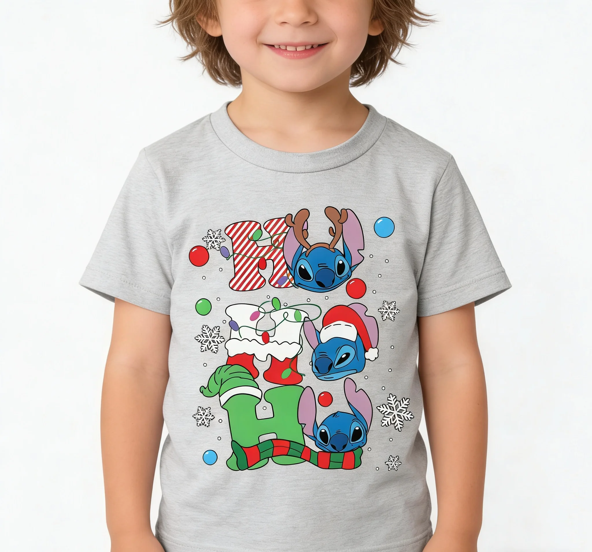 Children's Christmas Gingerbread Printed T-shirt-Cotton Round Neck Soft and Comfortable Children's Casual Day Top,Quick Shipping