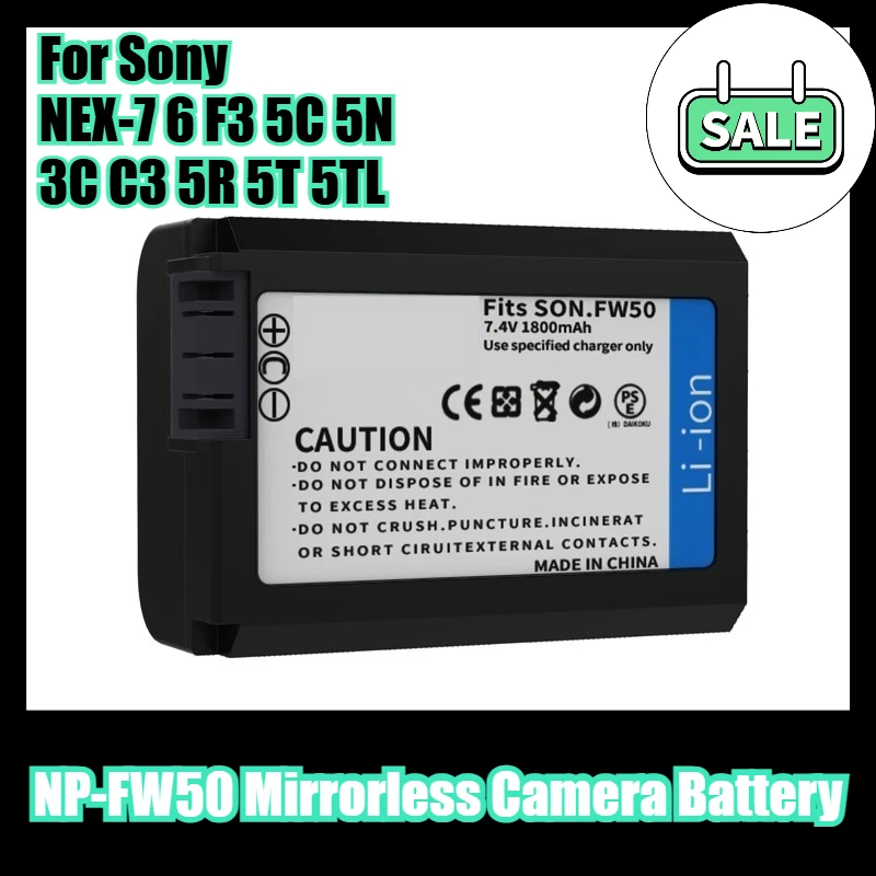 

NP-FW50 Mirrorless Camera Battery 7.4V 1800mAh for Sony NEX-7 6 F3 5C 5N 3C C3 5R 5T 5TL