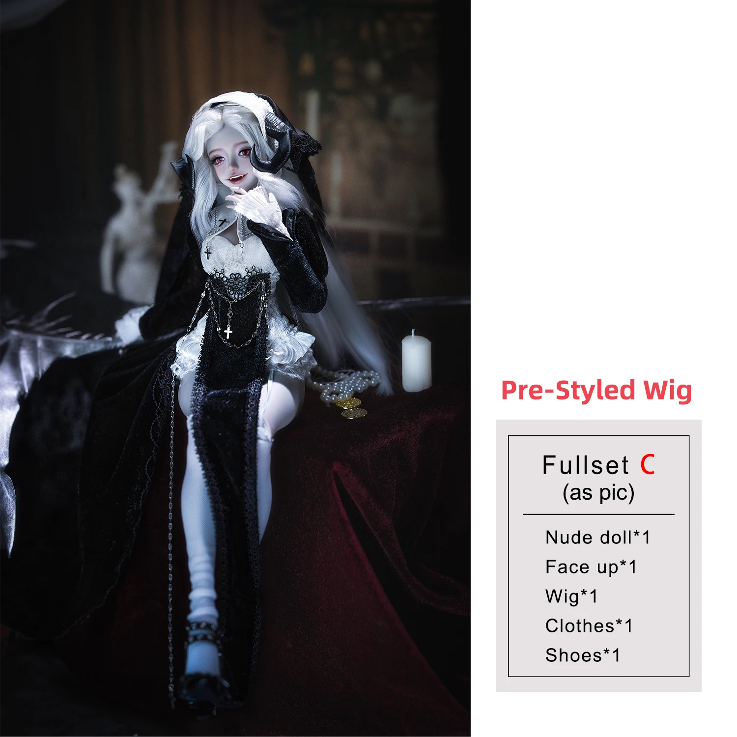 BJD Pop 1/4 Cassandra Fullset C Bariy Grote Borst Lichaam Demon Geit Hoorn Nun Satanisch Kwaad Thema Hars Figuur Shugafairy