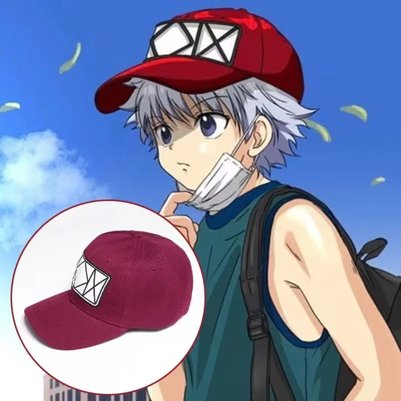 Hunter x Hunter Killua Zoldyck Cap Burgundy Geometric Embroidery Baseball Hat Unisex Adjustable for Cosplay Daily Wear