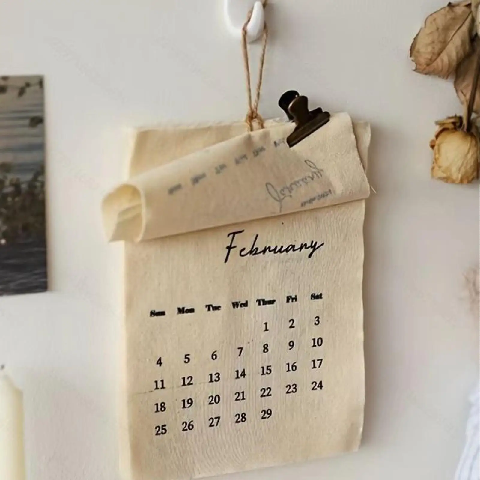 2027 Canvas Wall Calendar Wabi Sabi Style Canvas Fabric Monthly Calendar Home Office Cafe Decoration New Year Gifts for Friend