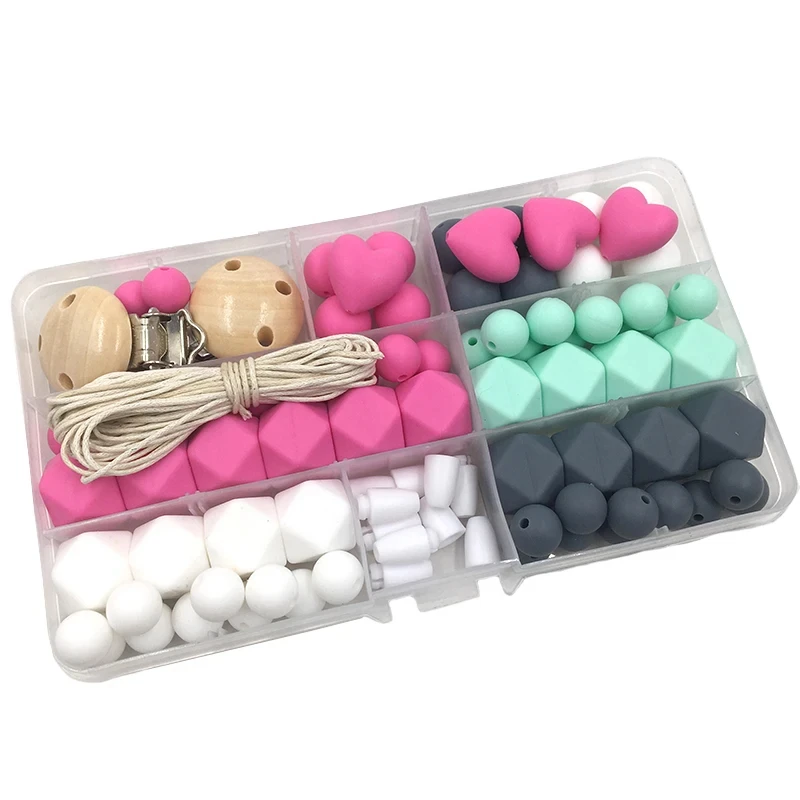 ABCPICK DIY Crafts Set Pacifier Clips Toy Safe And Natural Silicone Beads Necklace Pendants Jewelry Making Handmade Accessories