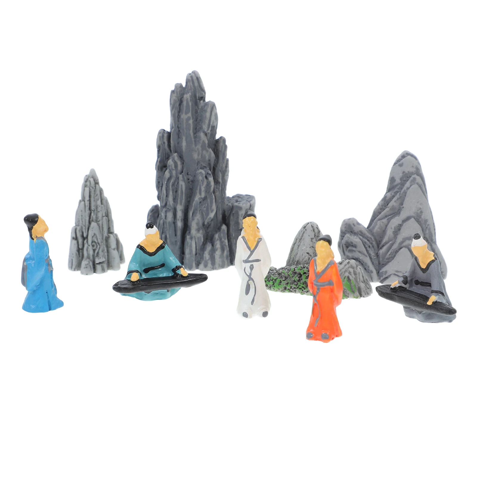 

9pcs Miniature Bonsai Fairy Garden Accessories Chinese Elder Statues Resin Sitting Figurines Durable Material Easy Match