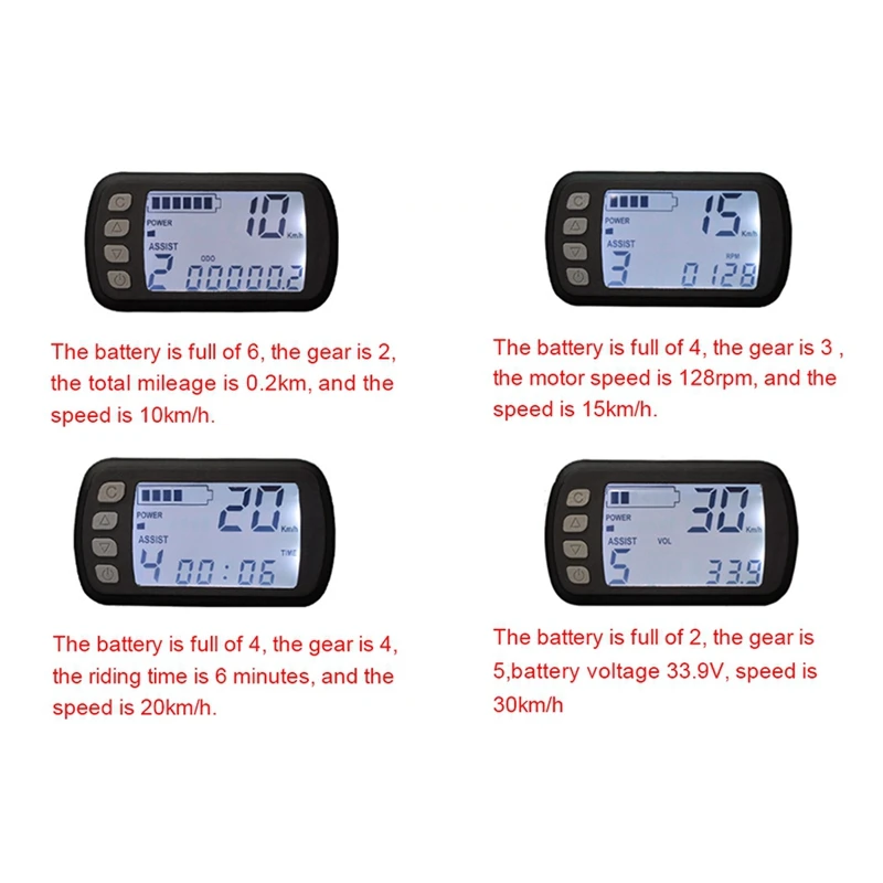 1 Piece Mini LCD Display Parts Accessories For Electric Bike 24V 36V 48V Scooter Motorcycle Speedmeter Waterproof Ebike Display