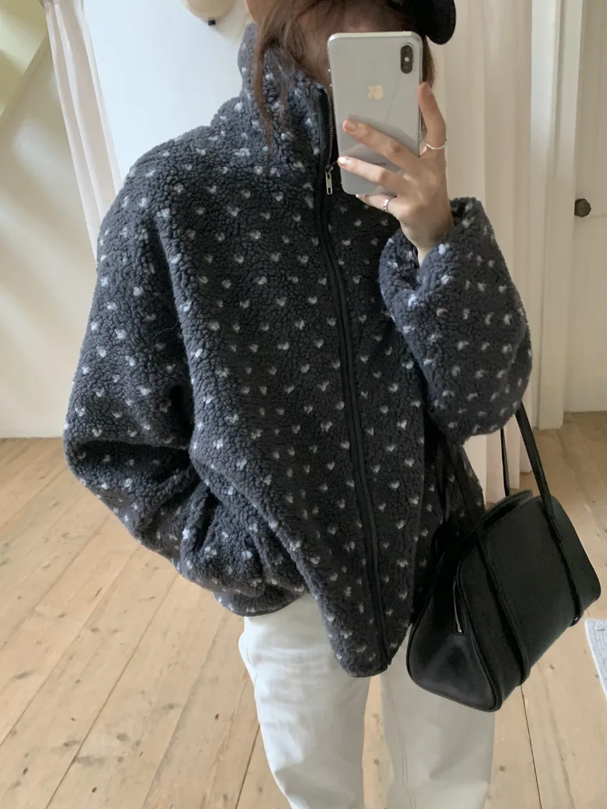 3 farben Herbst Winter 2026 Liebe Zipper Woolen Jacke frauen Casual Lose Lamm Pelz Koreanischen Stil Warme Mantel Weibliche (T2588